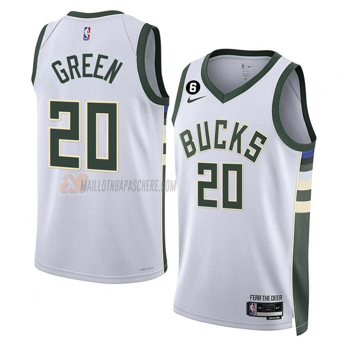 maillot a.c. green milwaukee bucks de 20 homme blanc association edition 2023