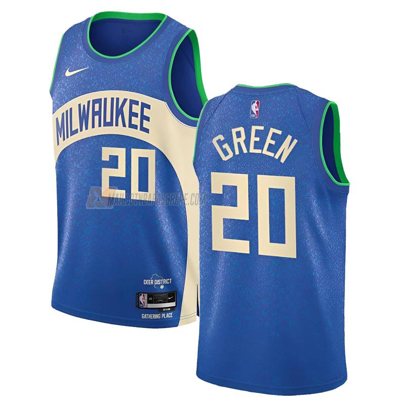 maillot aj green milwaukee bucks de 20 homme bleu city edition 2023-24