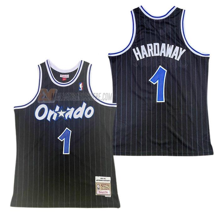 maillot anfernee hardaway orlando magic de 1 homme noir rayures verticales