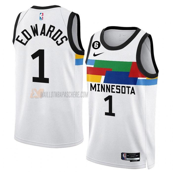 maillot anthony edwards minnesota timberwolves de 1 homme blanc city edition 2023