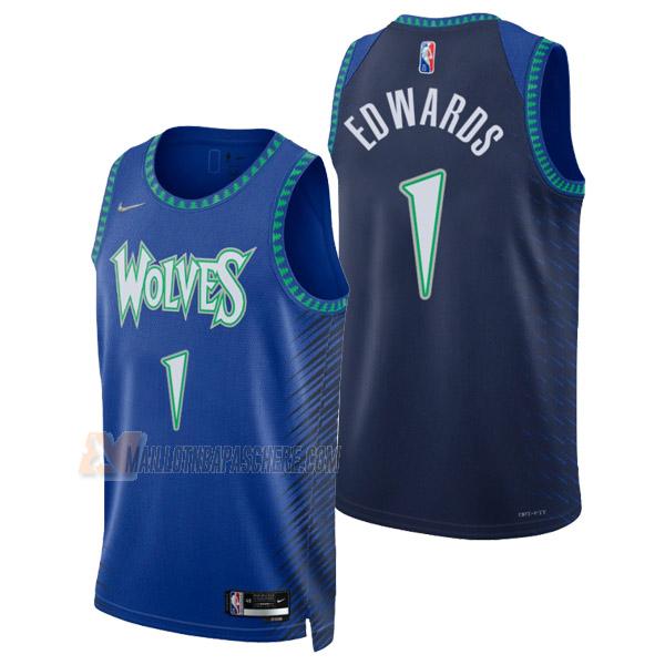 maillot anthony edwards minnesota timberwolves de 1 homme bleu city edition 2022