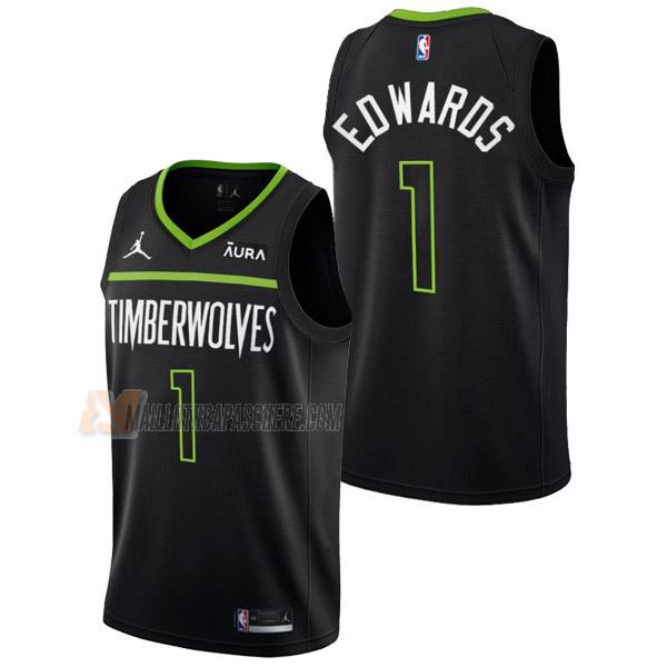 maillot anthony edwards minnesota timberwolves de 1 homme noir statement edition 2023