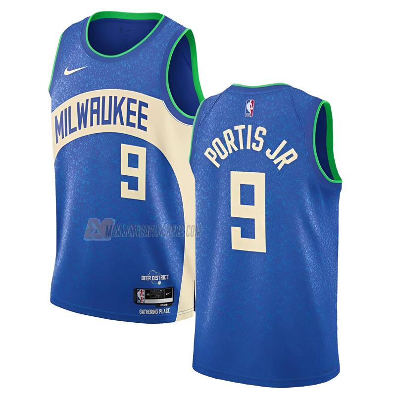 maillot bobby portis milwaukee bucks de 9 homme bleu city edition 2023-24