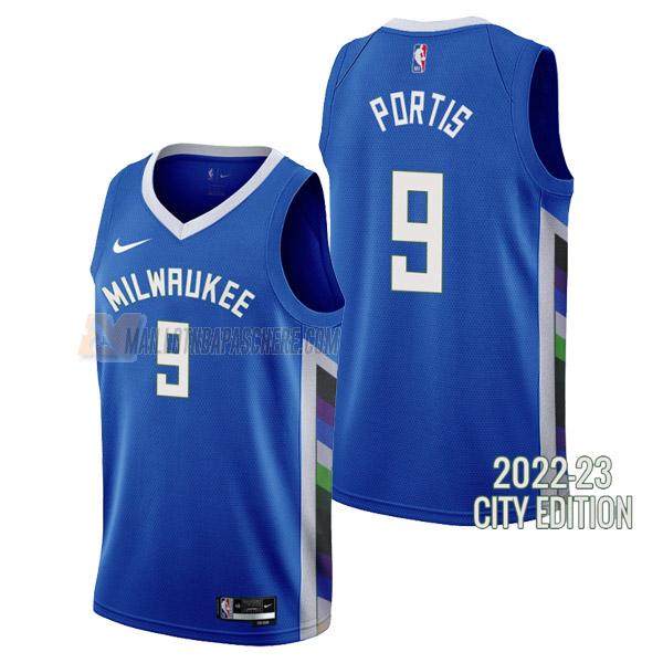 maillot bobby portis milwaukee bucks de 9 homme bleu city edition 2023