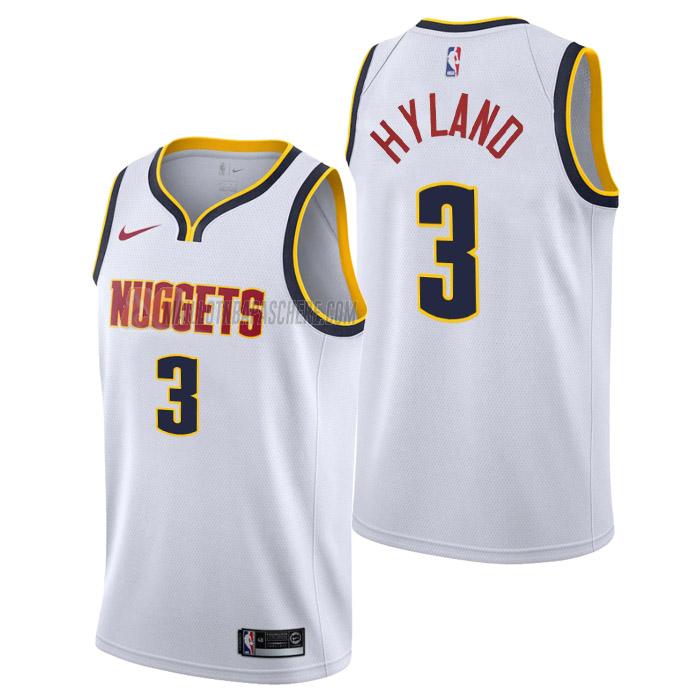 maillot bones hyland denver nuggets de 3 homme blanc association edition 2023