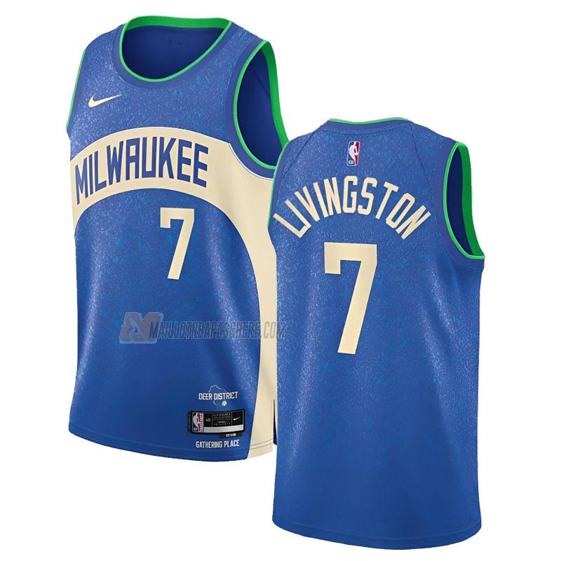 maillot chris livingston milwaukee bucks de 7 homme bleu city edition 2023-24