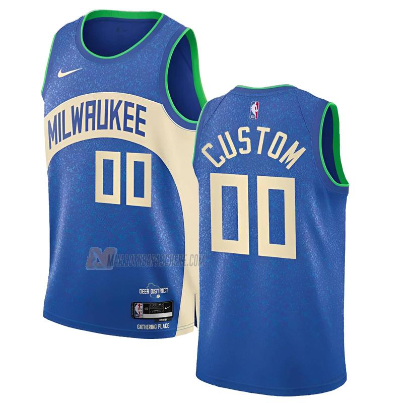 maillot custom milwaukee bucks de 0 homme bleu city edition 2023-24