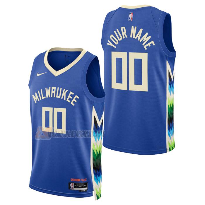 maillot custom milwaukee bucks de homme bleu city edition 2023