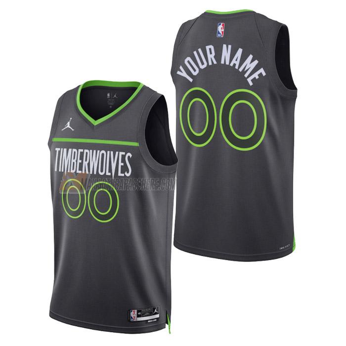 maillot custom minnesota timberwolves de homme noir statement edition 2023