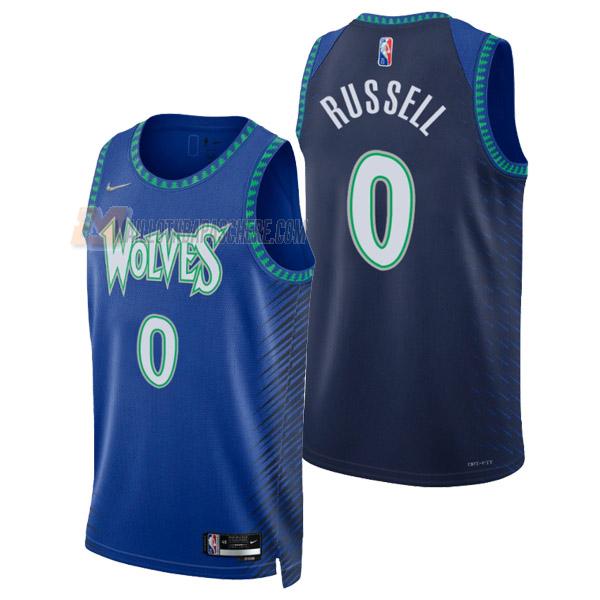 maillot d'angelo russell minnesota timberwolves de 0 homme bleu city edition 2022