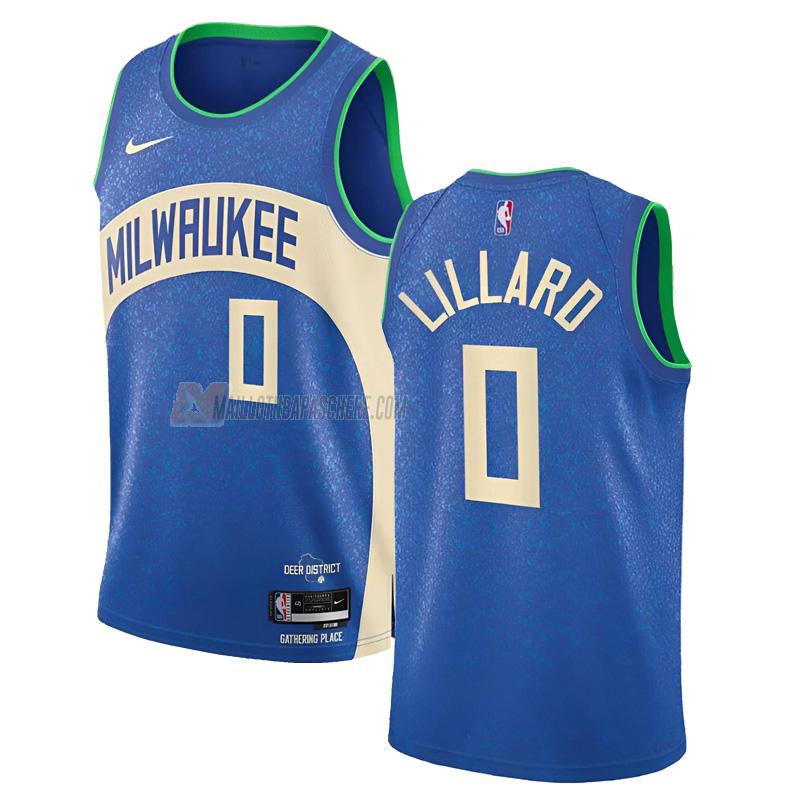 maillot damian lillard milwaukee bucks de 0 homme bleu city edition 2023-24