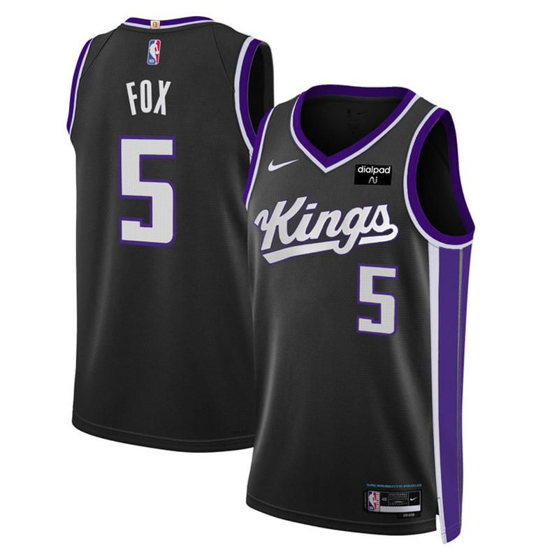 maillot de'aaron fox sacramento kings de 5 homme noir icon edition 2023-24