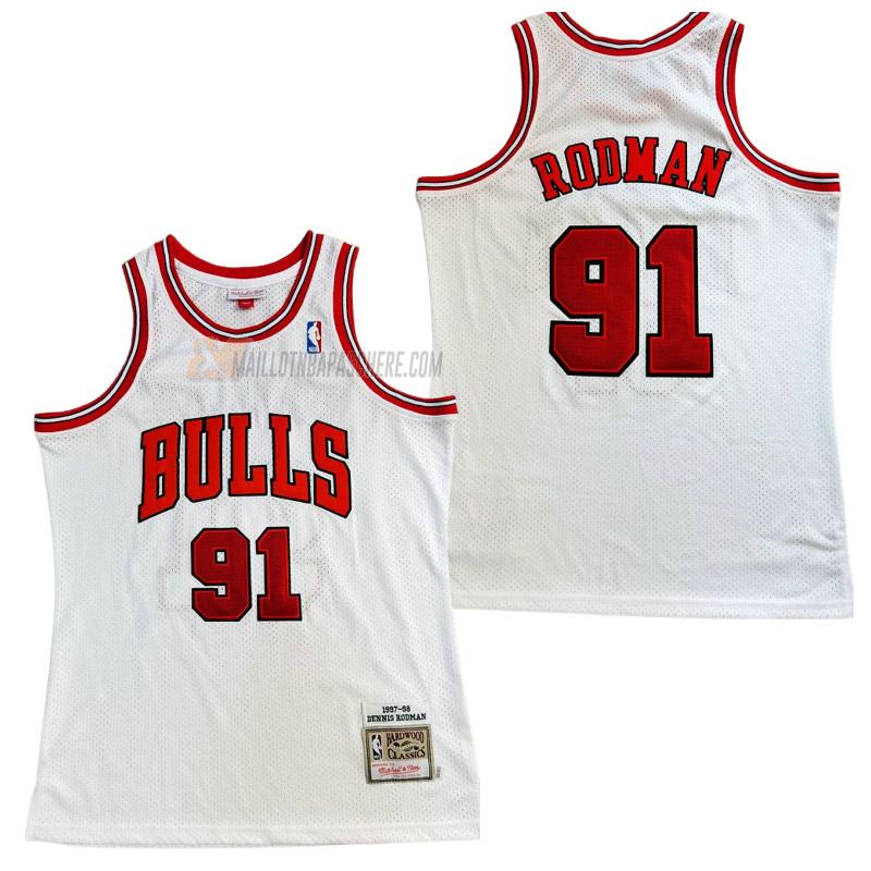 maillot dennis rodman chicago bulls de 91 homme blanc retro