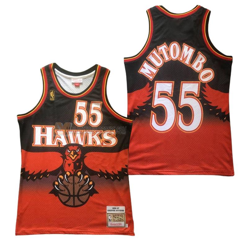 maillot dikembe mutombo atlanta hawks de 55 homme rouge noir retro