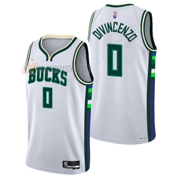 maillot donte divincenzo milwaukee bucks de 0 homme blanc city edition 2022