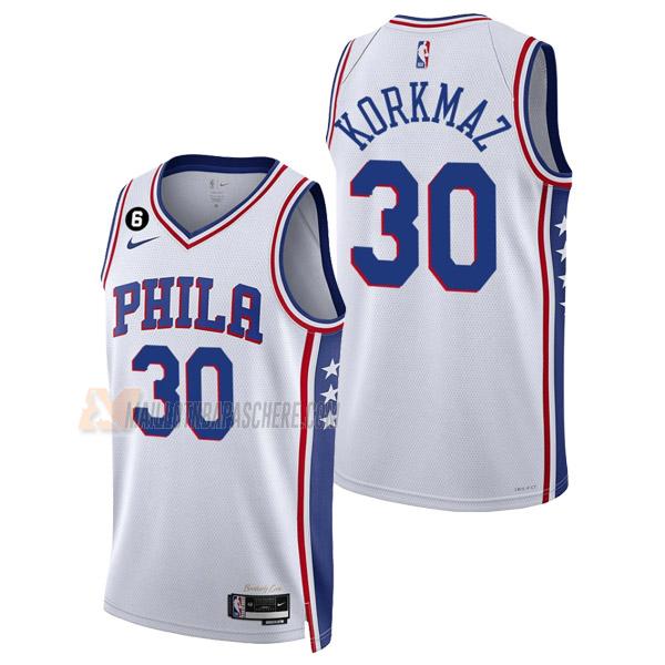 maillot furkan korkmaz philadelphia 76ers de 30 homme blanc association edition 2023