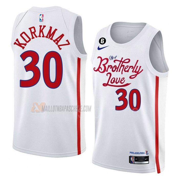 maillot furkan korkmaz philadelphia 76ers de 30 homme blanc city edition 2023