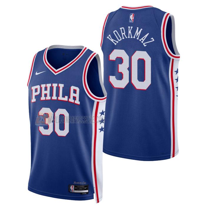 maillot furkan korkmaz philadelphia 76ers de 30 homme bleu icon edition 2023