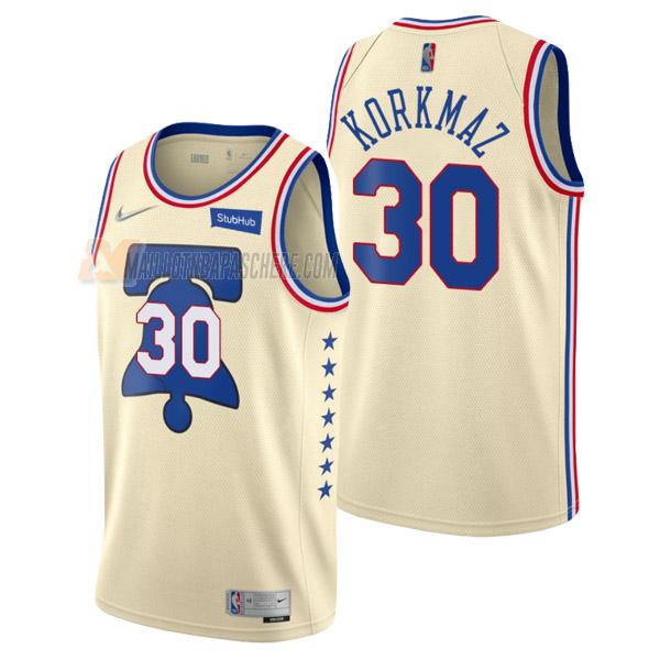 maillot furkan korkmaz philadelphia 76ers de 30 homme crème earned edition 2021