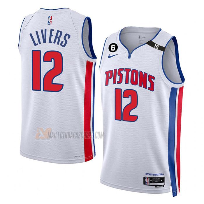 maillot isaiah livers detroit pistons de 12 homme blanc association edition 2023