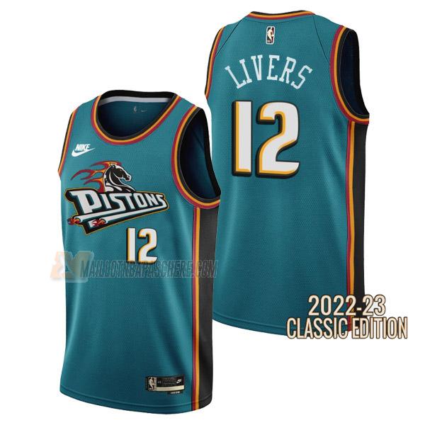 maillot isaiah livers detroit pistons de 12 homme sarcelle classic edition 2023