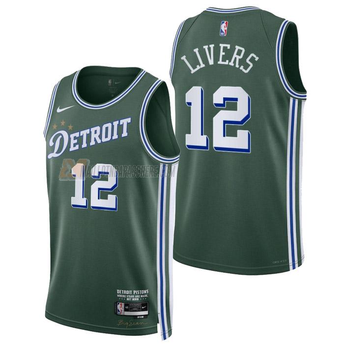 maillot isaiah livers detroit pistons de 12 homme vert city edition 2023