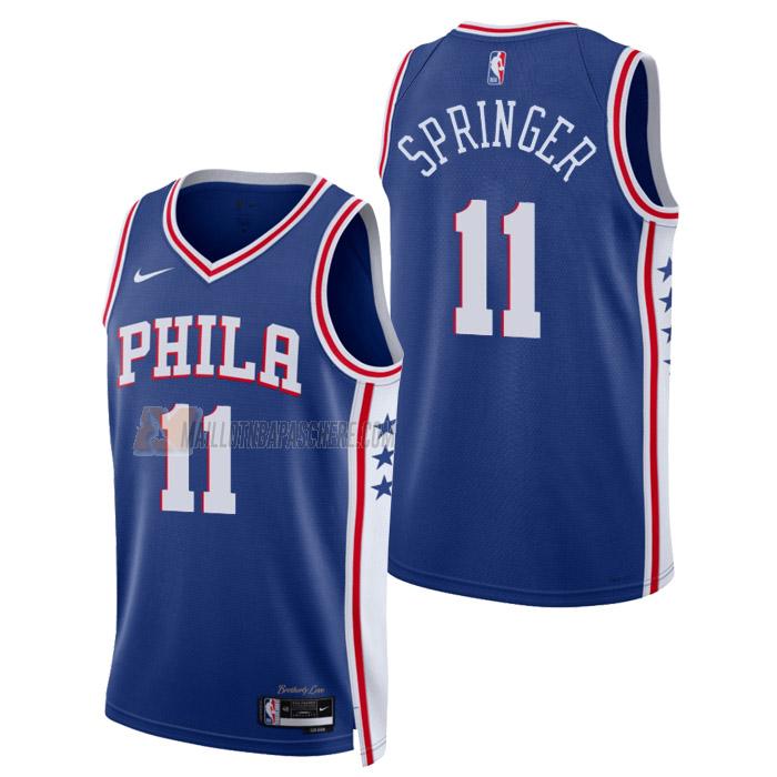 maillot jaden springer philadelphia 76ers de 11 homme bleu icon edition 2023