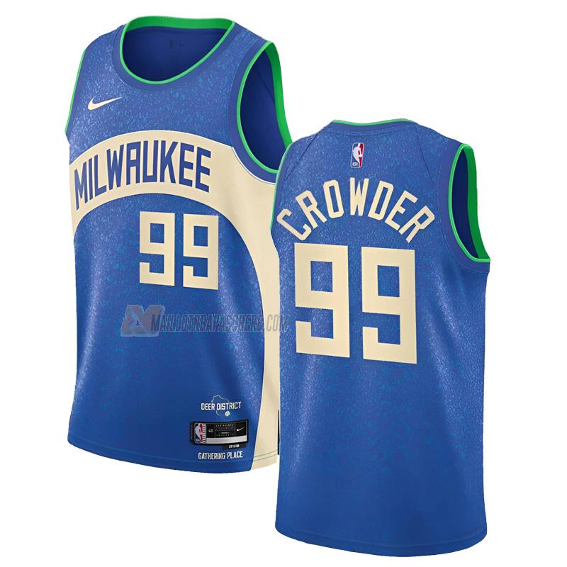 maillot jae crowder milwaukee bucks de 99 homme bleu city edition 2023-24