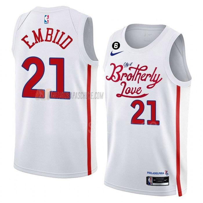 maillot joel embiid philadelphia 76ers de 21 homme blanc city edition 2023