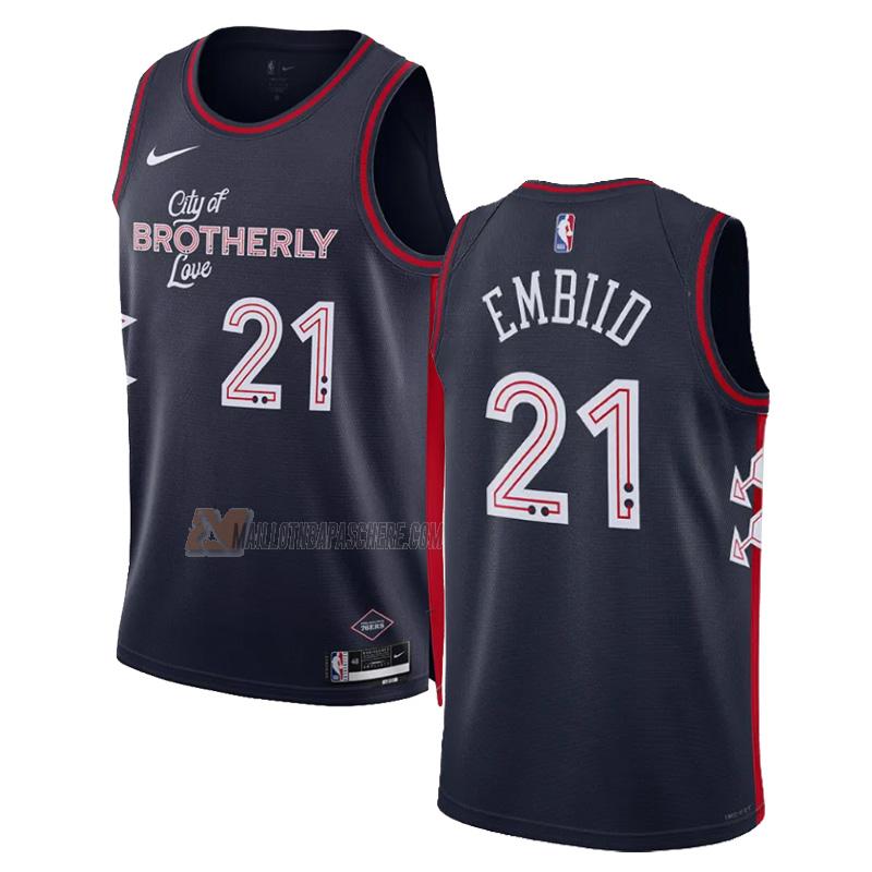 maillot joel embiid philadelphia 76ers de 21 homme bleu marine city edition 2023-24