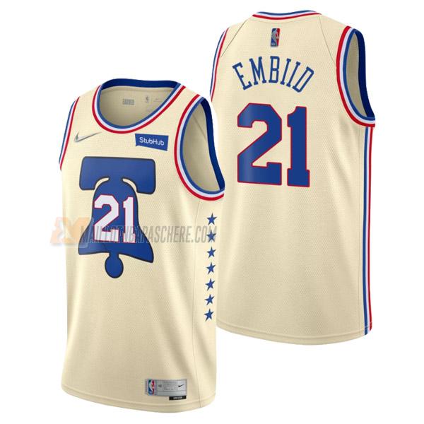 maillot joel embiid philadelphia 76ers de 21 homme crème earned edition 2021