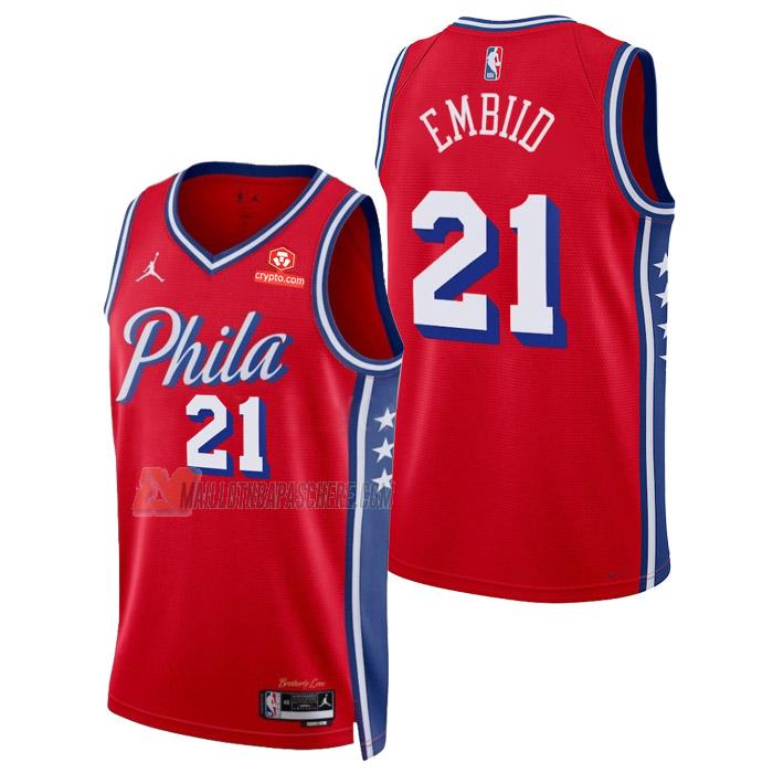 maillot joel embiid philadelphia 76ers de 21 homme rouge statement edition 2023