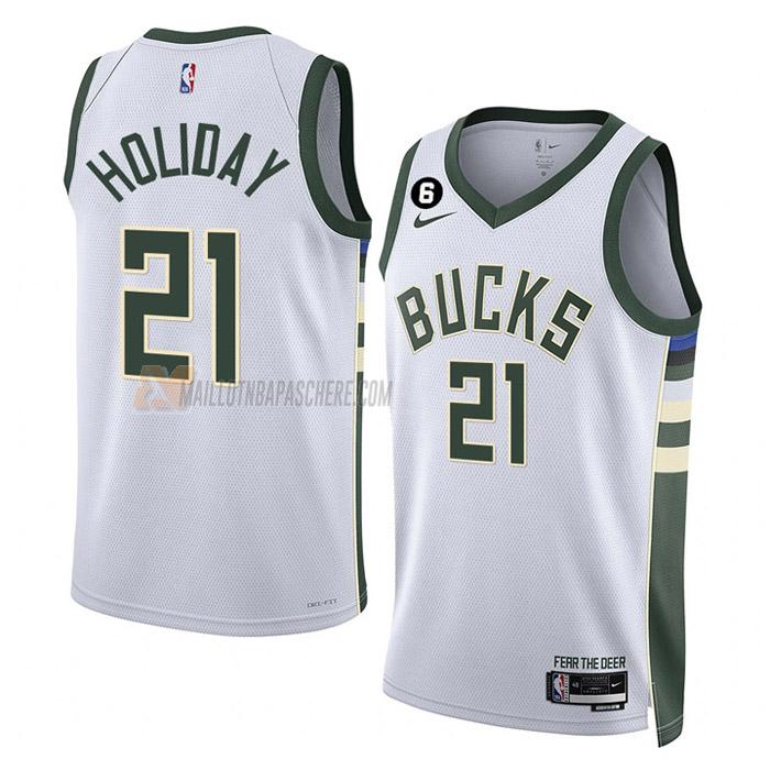 maillot jrue holiday milwaukee bucks de 21 homme blanc association edition 2023