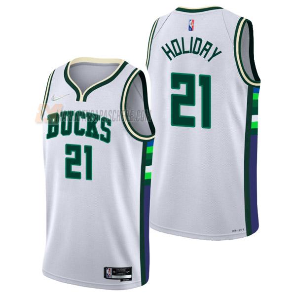 maillot jrue holiday milwaukee bucks de 21 homme blanc city edition 2022