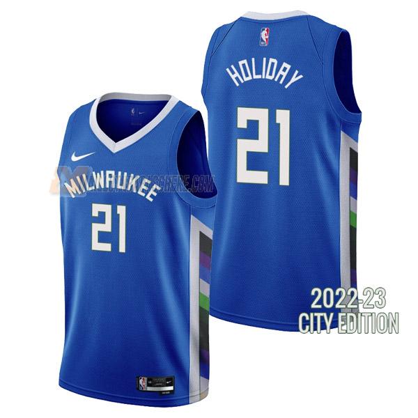 maillot jrue holiday milwaukee bucks de 21 homme bleu city edition 2023