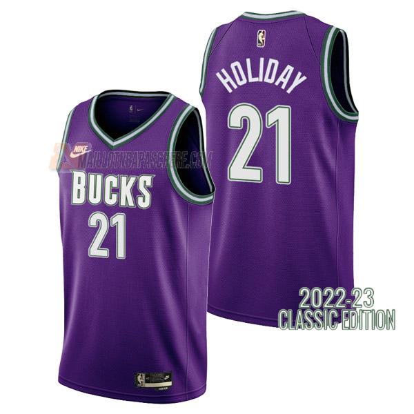 maillot jrue holiday milwaukee bucks de 21 homme mauve classic edition 2023