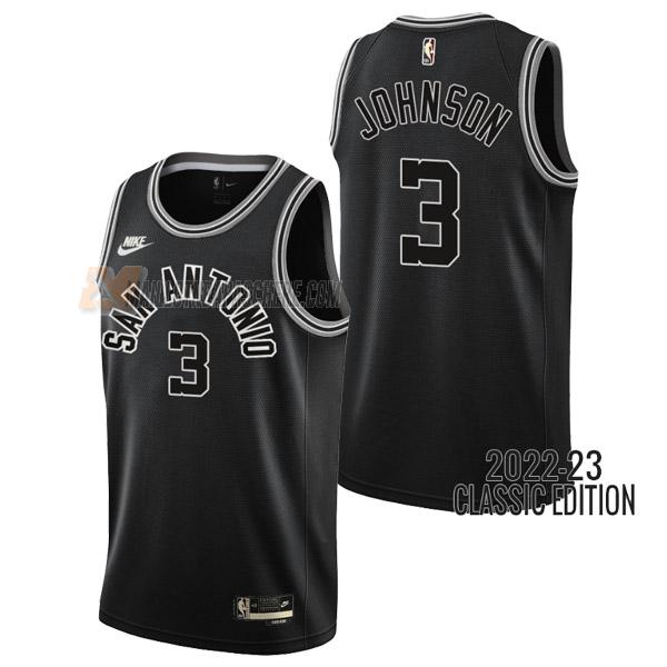 maillot keldon johnson san antonio spurs de 3 homme noir classic edition 2023