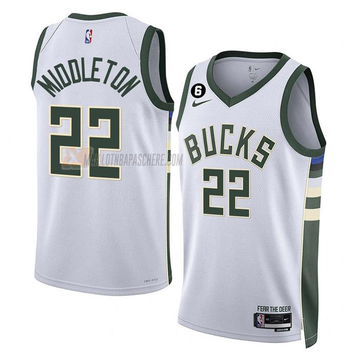 maillot khris middleton milwaukee bucks de 22 homme blanc association edition 2023