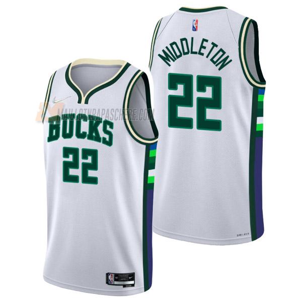 maillot khris middleton milwaukee bucks de 22 homme blanc city edition 2022