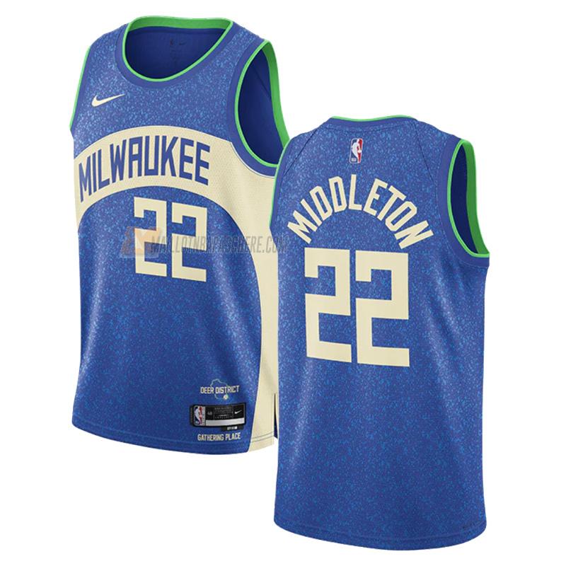 maillot khris middleton milwaukee bucks de 22 homme bleu city edition 2023-24