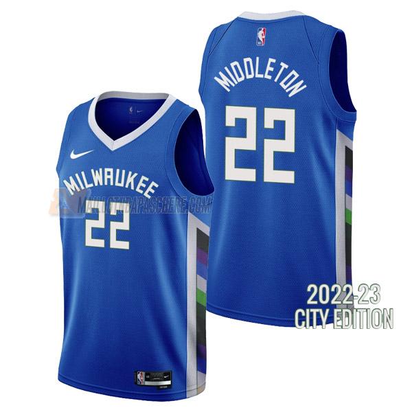 maillot khris middleton milwaukee bucks de 22 homme bleu city edition 2023