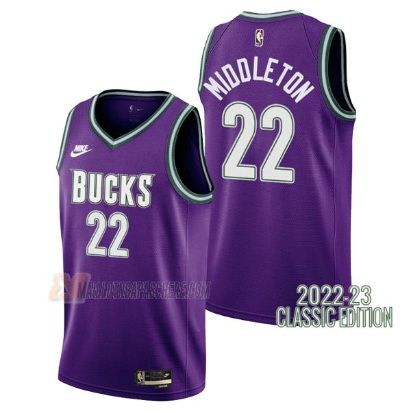 maillot khris middleton milwaukee bucks de 22 homme mauve classic edition 2023