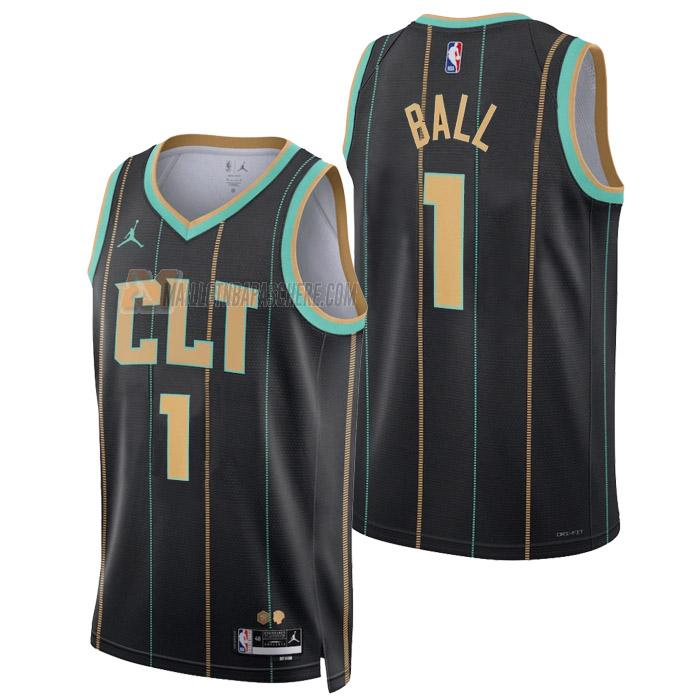 maillot lamelo ball charlotte hornets de 1 homme noir city edition 2023