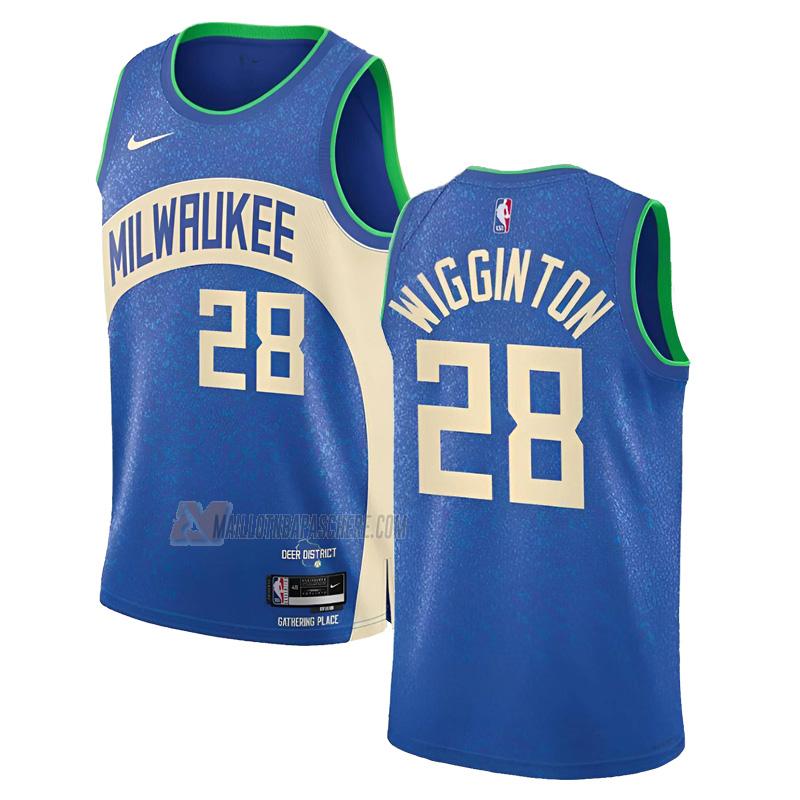 maillot lindell wigginton milwaukee bucks de 28 homme bleu city edition 2023-24