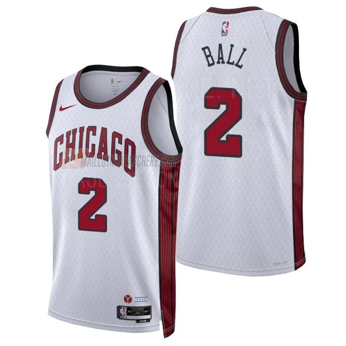 maillot lonzo ball chicago bulls de 2 homme blanc city edition 2023