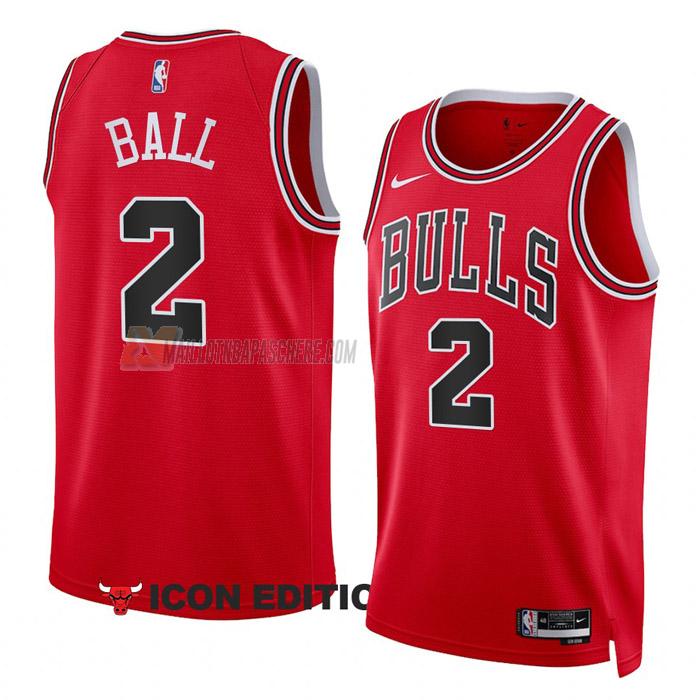 maillot lonzo ball chicago bulls de 2 homme rouge icon edition 2023