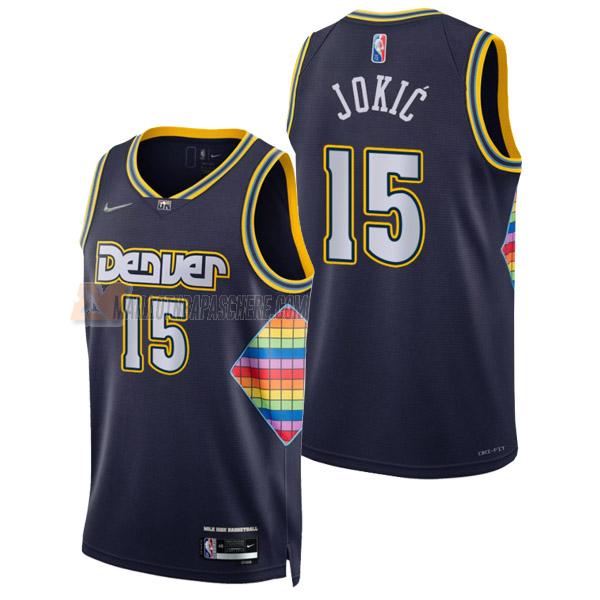 maillot nikola jokic denver nuggets de 15 homme bleu marine city edition 2022