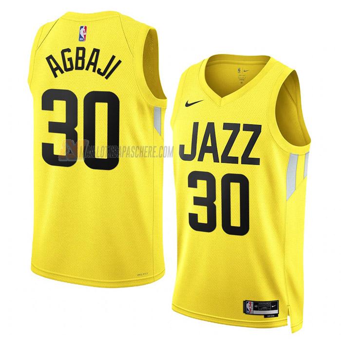 maillot ochai agbaji utah jazz de 30 homme jaune icon edition 2023