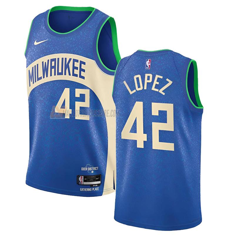 maillot robin lopez milwaukee bucks de 42 homme bleu city edition 2023-24