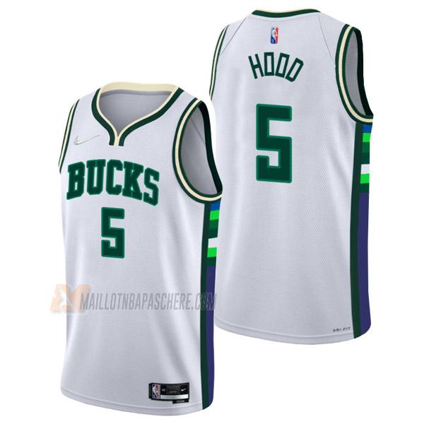 maillot rodney hood milwaukee bucks de 5 homme blanc city edition 2022